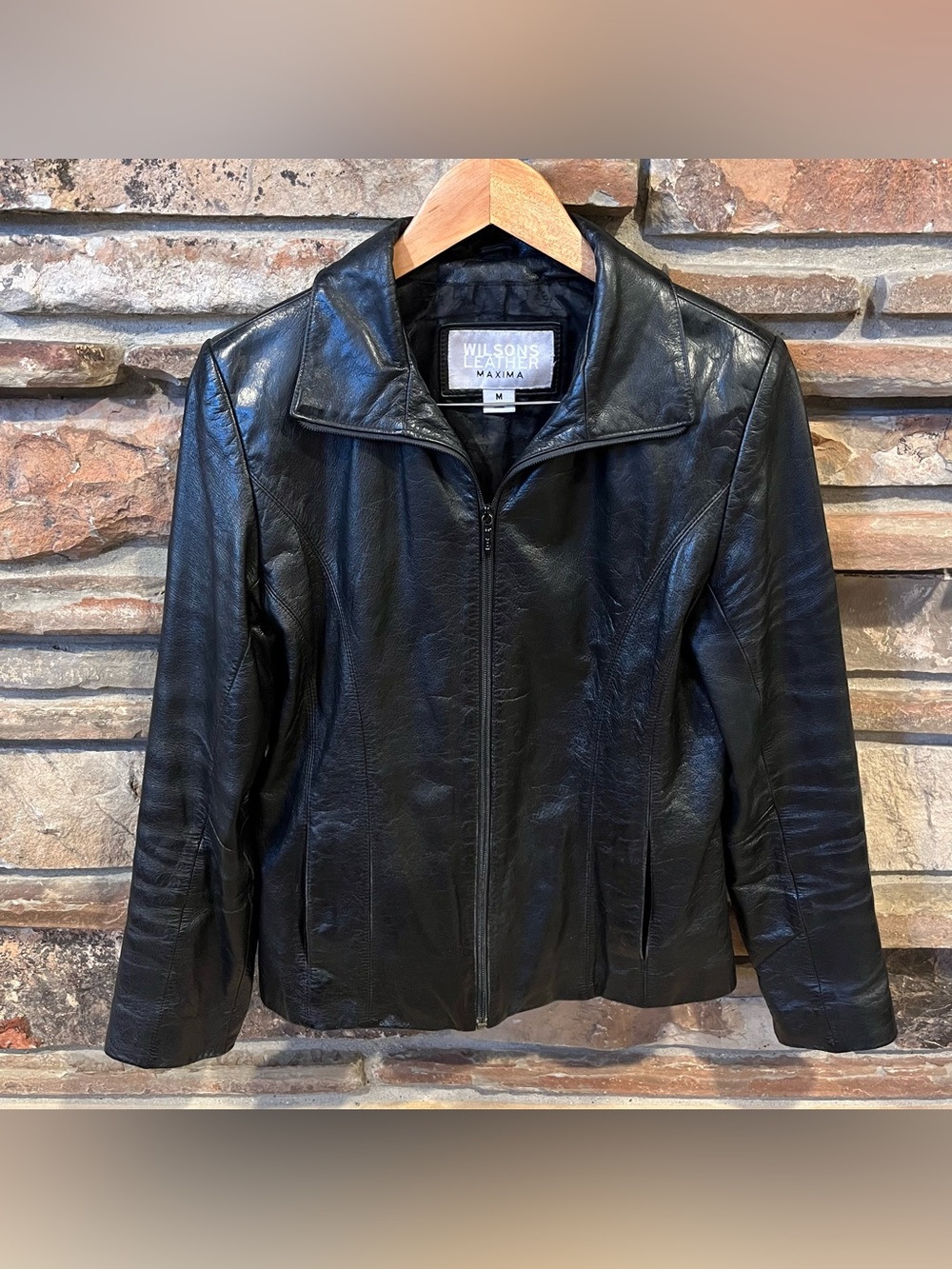 Vintage 90s Wilsons Leather Maxima Black Leather Zip Jacket